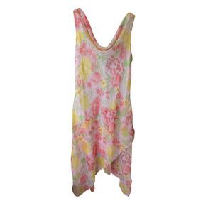 Vintage Y2K Fairy Floral Cowl Asymmetric Handkerchief Midi Dress Size 13/14